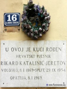 Spomen ploča na rodnoj kući Rikarda Katalinića Jeretova u Voloskom