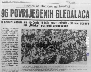 Novinski članak o stradanju gledatelja na Kantridi 9. rujna 1962. godine